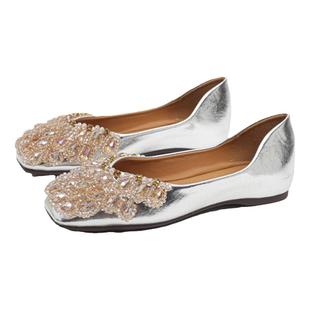 内增高单鞋女2026新款春季真皮水钻软底仙女风百搭通勤一脚蹬女鞋