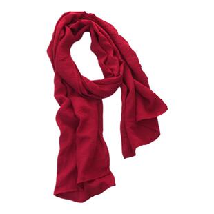 短款棉麻围巾女秋冬薄款简约装饰纱巾文艺纯色护颈围脖丝巾酒红色