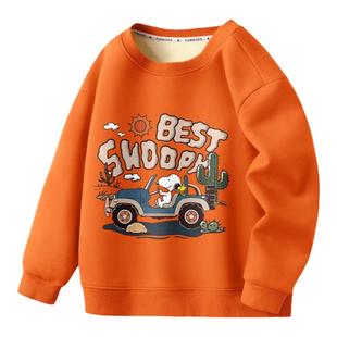 史努比儿童保暖内衣一体绒卫衣男女童加绒加厚打底衫冬季上衣德绒