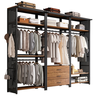 开放式衣柜步入式家用转角衣帽架出租房加高2米4定制组合落地衣架