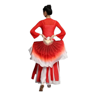 东北民谣舞蹈扇子真丝酒红渐变白丝巾广场秧歌扇跳舞专用舞蹈道具