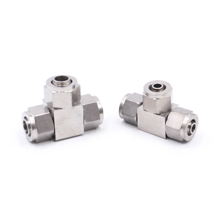 304/316气动不锈钢快拧三通T型中间气管pu管四氟软管锁母快速接头