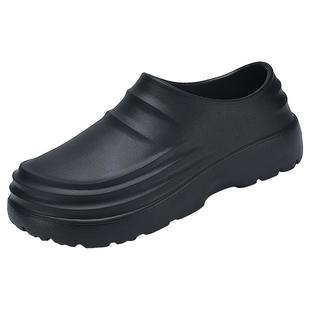 厨师鞋男鞋防滑防水防油上班工作厨房一脚蹬软底轻便纯黑色劳保鞋