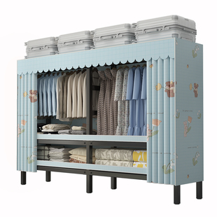 折叠免安装简易布衣柜卧室家用衣橱组装金属框架结实耐用出租房用