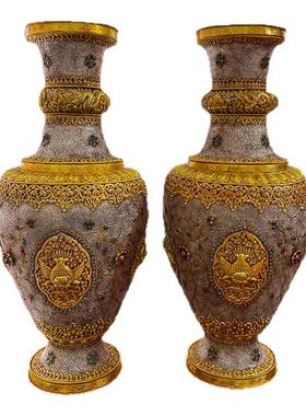 尼泊尔掐丝花瓶铜鎏金鎏银