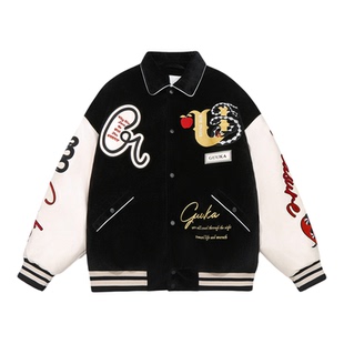 左奇函同款蛇年本命年衣服GUUKA拼接棒球服加厚棉服外套 红色棉衣