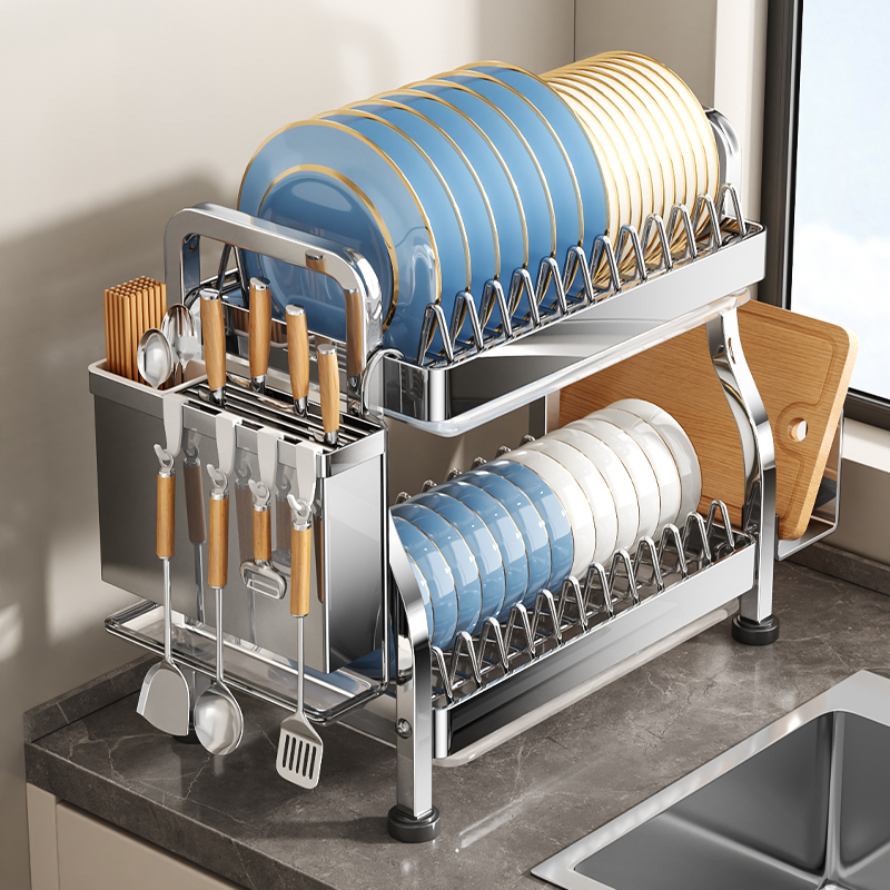 304不锈钢碗碟沥水架厨房置物架水槽边台面碗盘收纳架极窄款架子
