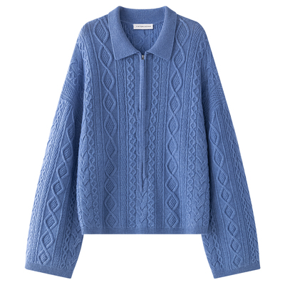 VIKTORIACHAN25/26秋冬成衣系列新品 翻领立体绞花落肩长袖毛衣