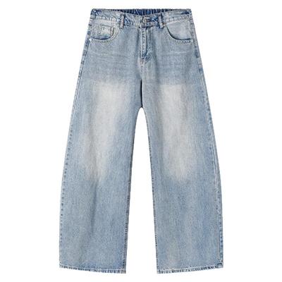 浅蓝色复古加绒牛仔长裤