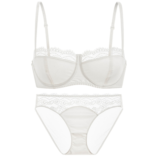 弗利少女缎面蕾丝法式半杯内衣女低胸文胸小胸软钢圈胸罩套装薄款