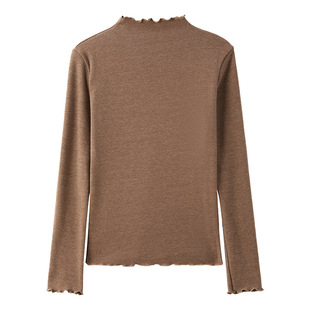 仿羊绒木耳半高领秋冬长袖打底衫女内搭正肩t恤高级感可外穿上衣