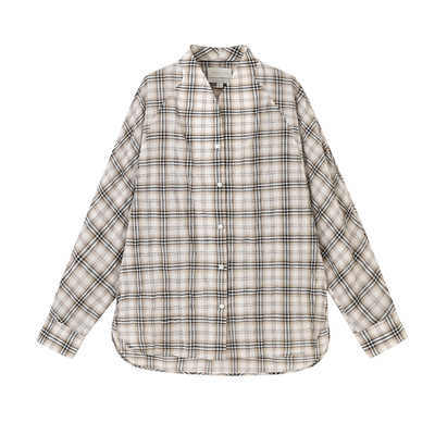 新中式禅意领衬衣格子宽松衬衫