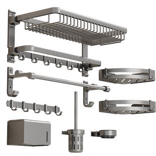 太空铝毛巾架卫浴五件套卫生间打孔式浴室五金挂件浴巾置物架套装