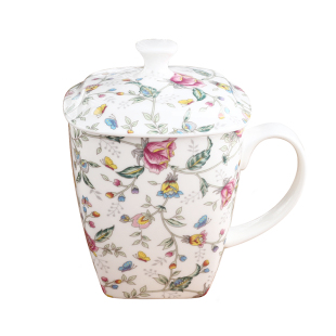 田园陶瓷水杯无铅骨瓷马克杯带盖陶瓷杯子大容量办公茶杯咖啡杯