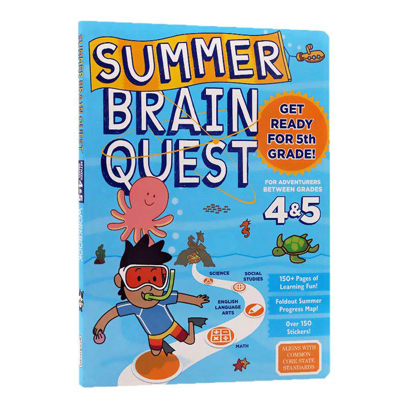 进口英文原版正版 Summer Brain Quest:Between Grades 4 & 5 大脑任务 四年级至五年级暑期练习册 美国学前练习