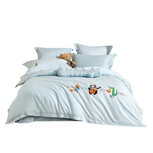 罗莱家纺床上四件套A类儿童60支抗菌全棉纯棉套件床笠新款三件套