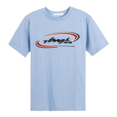 YCH夏季女蓝色刺绣印花T恤