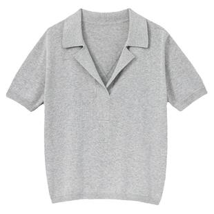 BLUEWEDIAN针织亚麻短袖polo衫女 夏季薄款宽松休闲小翻领t恤上衣