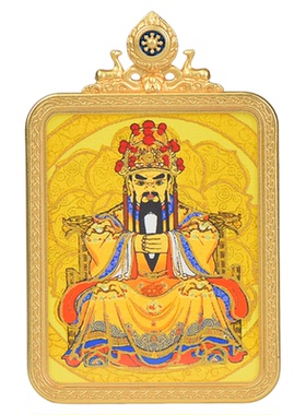 五台五爷唐卡文殊双面手绘十二生肖黄财神大黑天药师唐卡钛钢吊坠