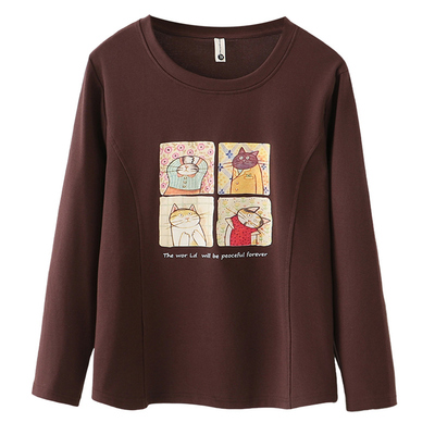 大码女春秋冬纯棉长袖T恤打底衫