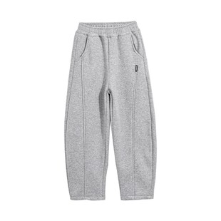 男童冬季韩范灰色一体绒弯刀卫裤2026新款儿童中学生加厚运动裤子