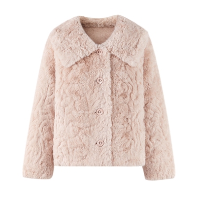 秋水伊人复古优雅翻领仿皮草外套