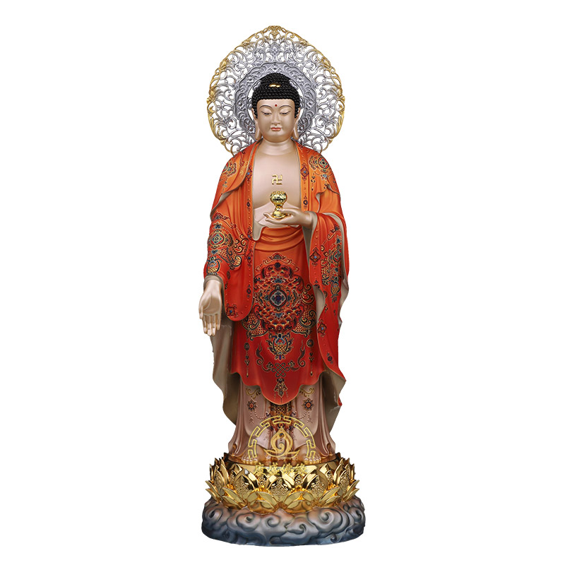 西方三圣阿弥陀佛铜像精工彩供奉