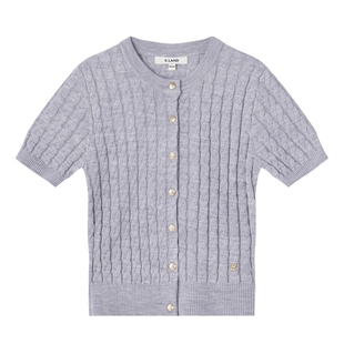 Eland衣恋短袖针织衫女含绵羊毛开衫套头毛衣T恤夏