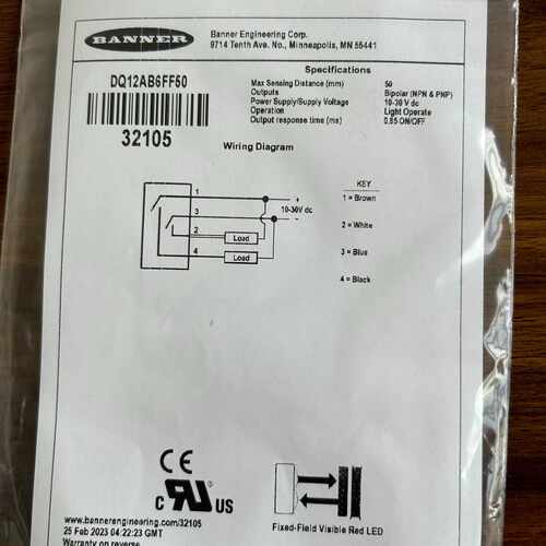 BANNER/邦纳全新原装正品：型号DQ12AB6FF50
