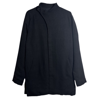 简风立领长款男款禅意棉麻风衣