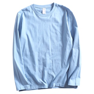 外贸原单日单全棉水洗纯色宽松男士秋冬休闲圆领长袖T恤打底衫