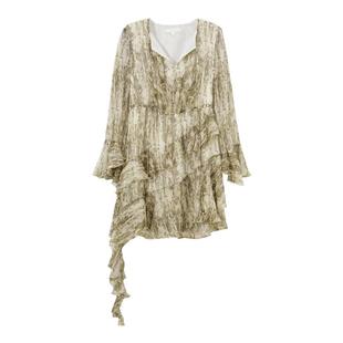 普普风甜酷荷叶边雪纺秋季连衣裙女下装新款入秋别致法式轻奢裙子