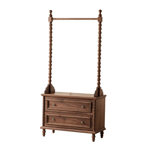 水墨兰亭黑胡桃木衣帽架法式复古风卧室挂衣架收纳置物架2026新款