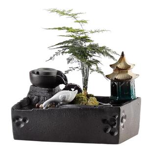 小型中式循环水招财流水小摆件陶瓷办公室桌面创意家居客厅装饰品