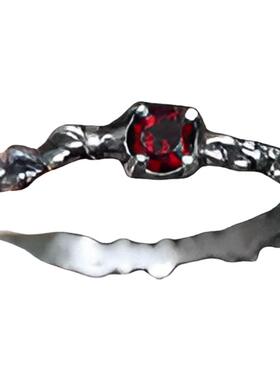 宝石戒指纯银天然红色石榴石哥特