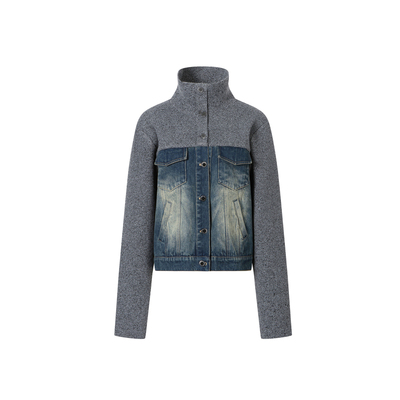 JAC FLEURANT2025秋冬新品牛仔拼接毛织立领夹克外套休闲百搭宽松