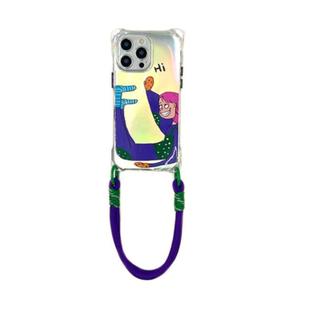 个性颓废女孩透明四孔手机壳斜挎14Promax高级感背带防摔挂绳适用华为苹果iPhone13手提15新款12软pura70Pro