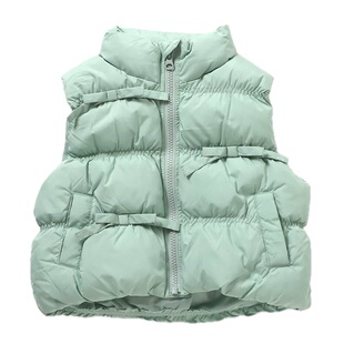 日本 BREEZE 2025秋冬女童装防水保暖拉链蝴蝶结户外马甲外套棉服