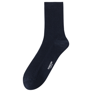 TOSICON拓思肯棉袜子男中筒防臭吸汗藏青制式条纹商务正装黑袜912