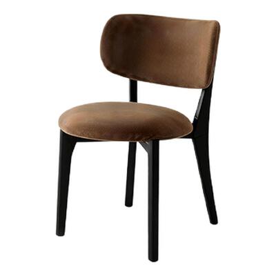 已夏白蜡木实木餐椅复古中古风绒布餐椅家用餐厅靠背餐椅