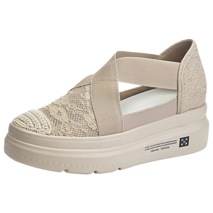 夏天网鞋渔夫鞋女懒人一脚蹬内增高凉鞋女款夏季薄款透气网面女鞋