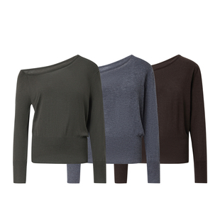 [GINGER]ARTIFICIAL WORLD斜肩窄腰宽松羊毛混纺长袖针织T恤