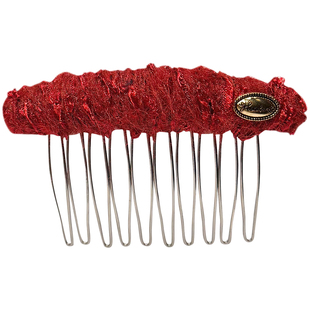 毛绒金标齿梳发夹女红色新年款倒插梳侧边刘海高颅顶头发卡子头饰