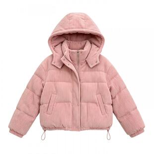 韩系不臃肿灯芯绒连帽羽绒棉服女冬2026新款今年流行爆款保暖外套
