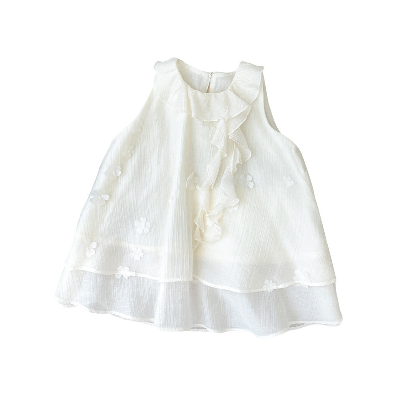 女童透气轻薄礼服立体花朵背心裙