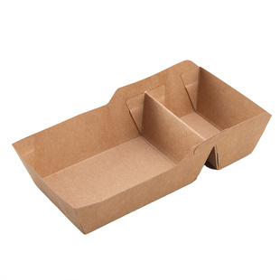 一次性打包盒牛皮纸船盒长方形摆摊小吃薯条分格托盘外卖蘸料餐盒