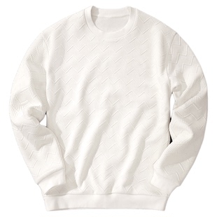 MrBu布先生圆领卫衣白色针织衫长袖T恤男士宽松上衣简约KT01916