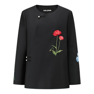 ELVIS.CHEUNG26贺岁绣花装饰中式精纺外套刺绣女宽松百搭显瘦上衣