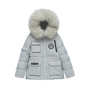 五月梅子新国标90绒2025年新款大毛领派克工装羽绒服女款冬季短款