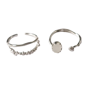 《白雾岛》精致轻奢简约小众冷淡风蛋白石双层银色金属戒指可调节